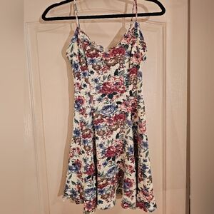 Express Floral Fit & Flare Dress Vintage Cottagecore Cotton 3/4